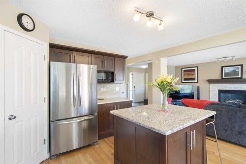 38 Spring Crescent Sw, Calgary, AB - Indoor Photo Showing Kitchen With Fireplace With Stainless Steel Kitchen