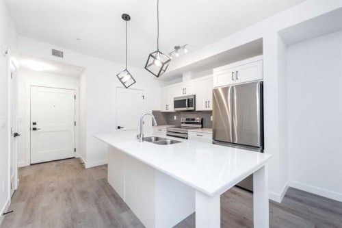 1105-200 Seton Circle Se, Calgary, AB - Indoor Photo Showing Kitchen With Stainless Steel Kitchen With Double Sink With Upgraded Kitchen