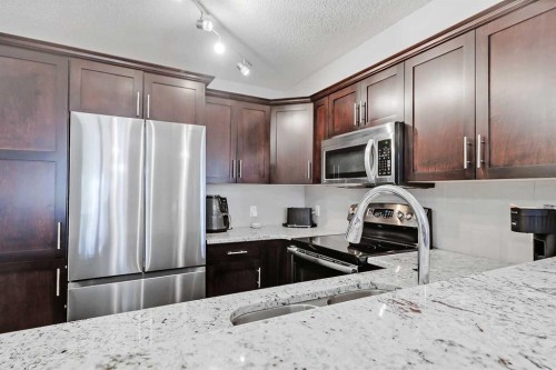 112-380 Marina Drive, Chestermere, AB - Indoor Photo Showing Kitchen With Stainless Steel Kitchen With Upgraded Kitchen