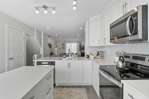 102-474 Seton Circle Se, Calgary, AB - Indoor Photo Showing Kitchen With Double Sink With Upgraded Kitchen