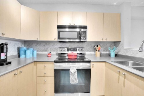 6211-304 Mackenzie Way Sw, Airdrie, AB - Indoor Photo Showing Kitchen With Double Sink