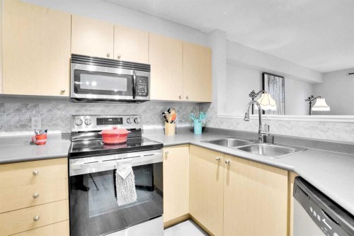 6211-304 Mackenzie Way Sw, Airdrie, AB - Indoor Photo Showing Kitchen With Double Sink