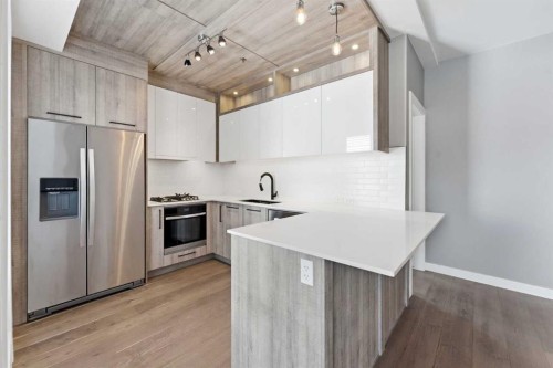 209-2702 17 Avenue Sw, Calgary, AB - Indoor Photo Showing Kitchen With Stainless Steel Kitchen With Upgraded Kitchen