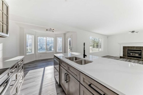 289 Canals Circle Sw, Airdrie, AB - Indoor Photo Showing Kitchen With Fireplace With Double Sink
