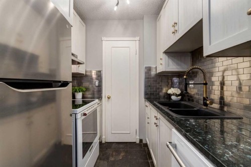 205-120 15 Avenue Sw, Calgary, AB - Indoor Photo Showing Kitchen With Double Sink