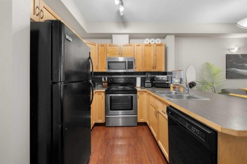 1111-211 Aspen Stone Boulevard Sw, Calgary, AB - Indoor Photo Showing Kitchen With Double Sink