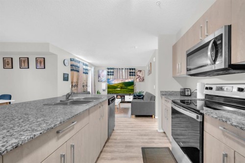 3502-4641 128 Avenue Ne, Calgary, AB - Indoor Photo Showing Kitchen With Double Sink