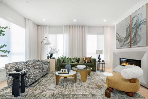 40 Greenwich Heath Nw, Calgary, AB - Indoor Photo Showing Living Room With Fireplace