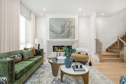 40 Greenwich Heath Nw, Calgary, AB - Indoor Photo Showing Living Room With Fireplace
