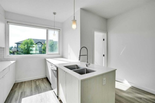 105 Panatella Square Nw, Calgary, AB - Indoor Photo Showing Kitchen With Double Sink