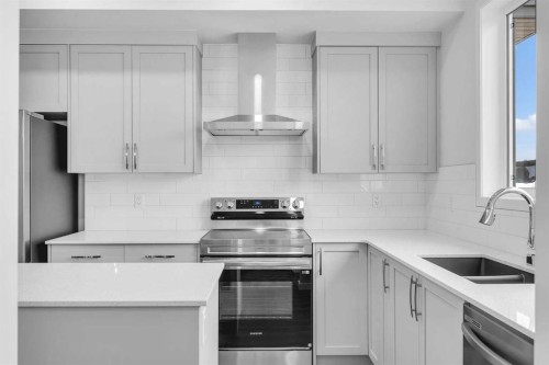 1903 Cornerstone Boulevard Ne, Calgary, AB - Indoor Photo Showing Kitchen With Double Sink With Upgraded Kitchen