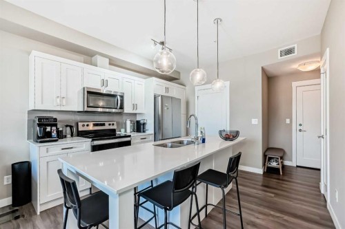 207-40 Walgrove Walk Se, Calgary, AB - Indoor Photo Showing Kitchen With Stainless Steel Kitchen With Double Sink With Upgraded Kitchen