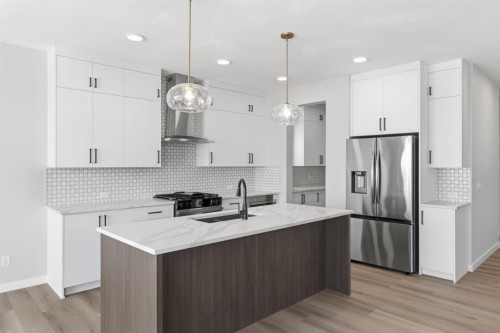 132 Lewiston Drive Ne, Calgary, AB - Indoor Photo Showing Kitchen With Upgraded Kitchen