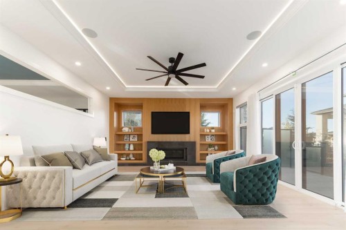 18 Damkar Drive, Rural Rocky View County, AB - Indoor Photo Showing Living Room With Fireplace