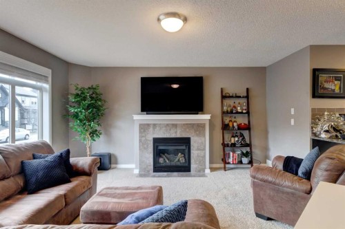 207 Cranford Crescent Se, Calgary, AB - Indoor Photo Showing Living Room With Fireplace