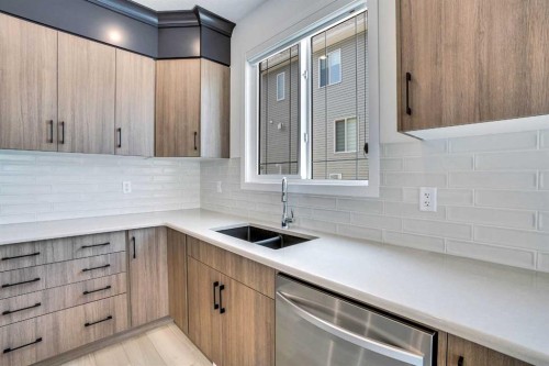 131 Cityside View Ne, Calgary, AB - Indoor Photo Showing Kitchen With Double Sink