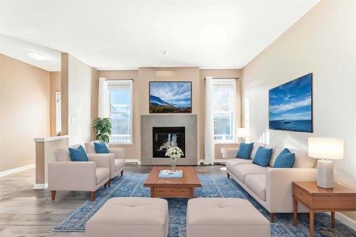 367 Auburn Crest Way Se, Calgary, AB - Indoor Photo Showing Living Room With Fireplace