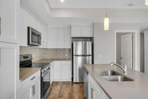 342 Canals Crossing Sw, Airdrie, AB - Indoor Photo Showing Kitchen With Stainless Steel Kitchen With Double Sink With Upgraded Kitchen