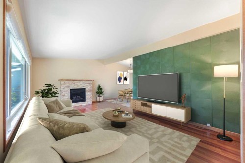 1619 47 Street Sw, Calgary, AB - Indoor Photo Showing Living Room With Fireplace