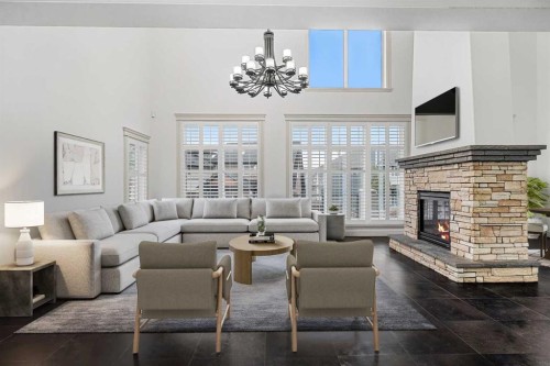 151 Mahogany Bay Se, Calgary, AB - Indoor Photo Showing Living Room With Fireplace
