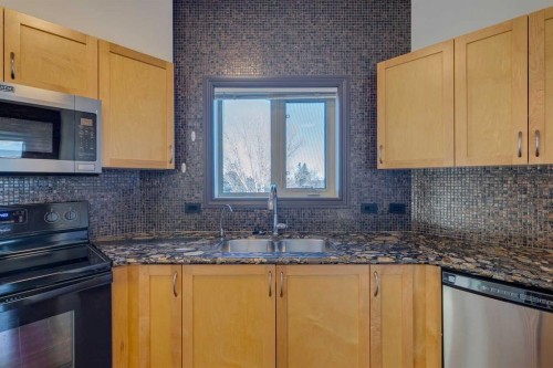 403-3810 43 Street Sw, Calgary, AB - Indoor Photo Showing Kitchen With Double Sink