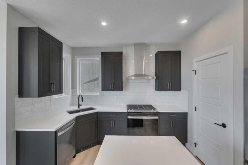 1172 Iron Ridge Avenue, Crossfield, AB - Indoor Photo Showing Kitchen With Double Sink With Upgraded Kitchen