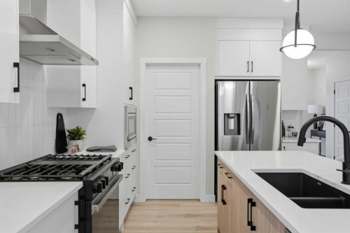 64 Buffaloberry Manor Se, Calgary, AB - Indoor Photo Showing Kitchen With Double Sink With Upgraded Kitchen