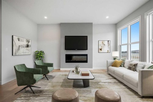 76 Creekview Manor Sw, Calgary, AB - Indoor Photo Showing Living Room With Fireplace