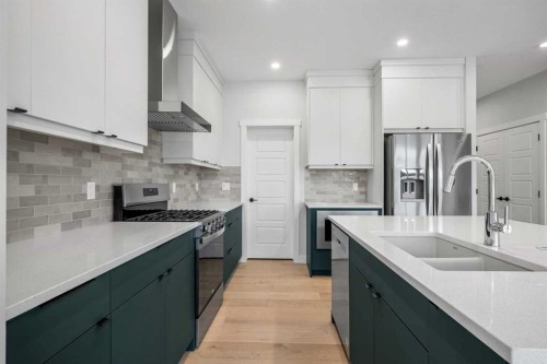 76 Creekview Manor Sw, Calgary, AB - Indoor Photo Showing Kitchen With Double Sink With Upgraded Kitchen