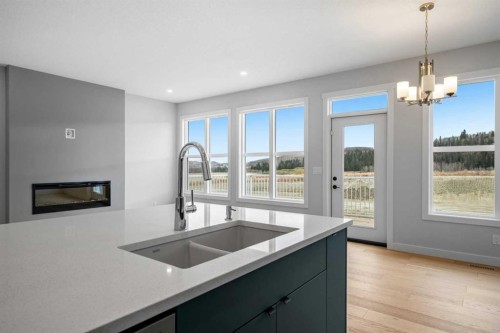 76 Creekview Manor Sw, Calgary, AB - Indoor Photo Showing Kitchen With Fireplace With Double Sink