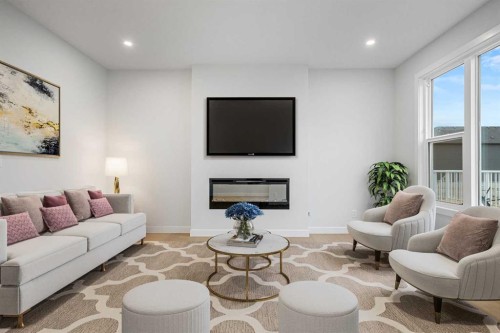 56 Creekstone Grove Sw, Calgary, AB - Indoor Photo Showing Living Room With Fireplace