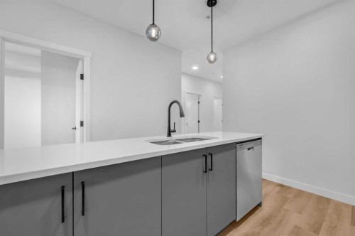 212-660 Shawnee Square Sw, Calgary, AB - Indoor Photo Showing Kitchen With Double Sink