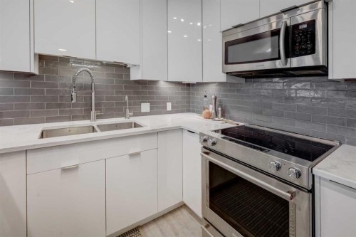 403-1441 23 Avenue Sw, Calgary, AB - Indoor Photo Showing Kitchen With Double Sink With Upgraded Kitchen