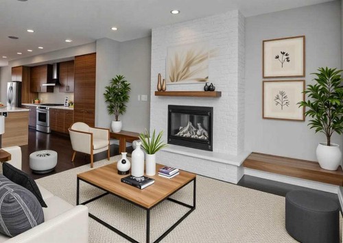 3705 41 Street Sw, Calgary, AB - Indoor Photo Showing Living Room With Fireplace