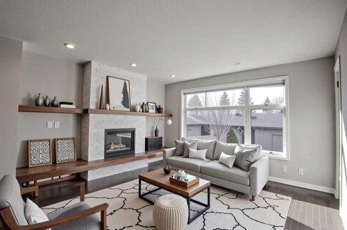3705 41 Street Sw, Calgary, AB - Indoor Photo Showing Living Room With Fireplace