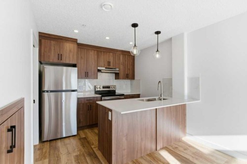 102-156 Park Street, Cochrane, AB - Indoor Photo Showing Kitchen With Double Sink