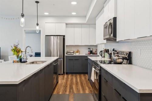 1105-33 Carringham Gate Nw, Calgary, AB - Indoor Photo Showing Kitchen With Stainless Steel Kitchen With Upgraded Kitchen
