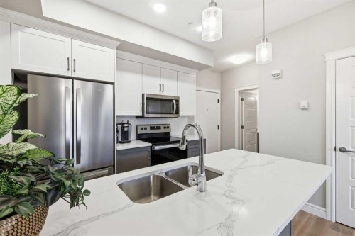 203-19661 40 Street Se, Calgary, AB - Indoor Photo Showing Kitchen With Double Sink With Upgraded Kitchen