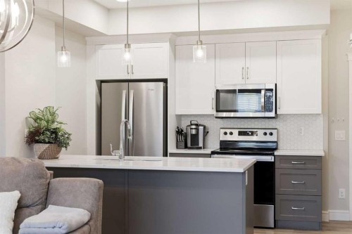 203-19661 40 Street Se, Calgary, AB - Indoor Photo Showing Kitchen With Upgraded Kitchen