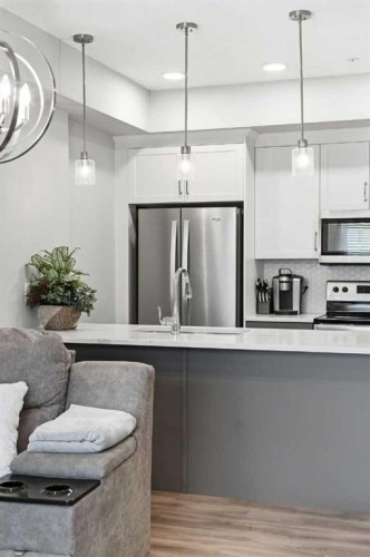 203-19661 40 Street Se, Calgary, AB - Indoor Photo Showing Kitchen With Upgraded Kitchen