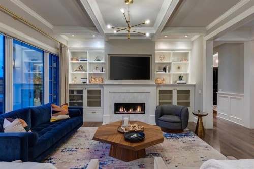 40 Mary Dover Drive Sw, Calgary, AB - Indoor Photo Showing Living Room With Fireplace