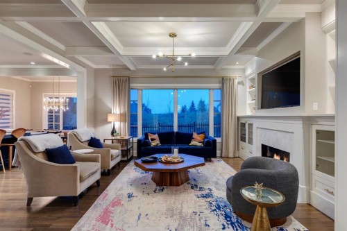 40 Mary Dover Drive Sw, Calgary, AB - Indoor Photo Showing Living Room With Fireplace