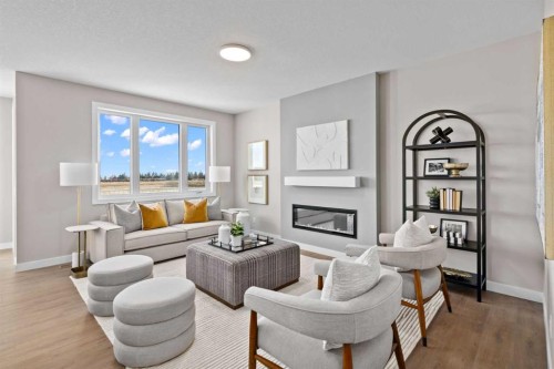 155 Belvedere Crescent Se, Calgary, AB - Indoor Photo Showing Living Room With Fireplace