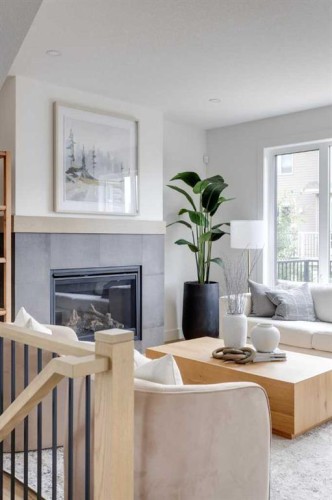 46 Heritage Close, Cochrane, AB - Indoor With Fireplace