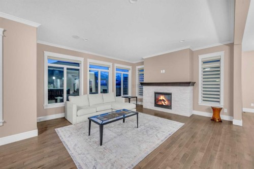 248 Marquis Landing Se, Calgary, AB - Indoor Photo Showing Living Room With Fireplace