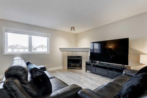 114 Chapalina Park Crescent Se, Calgary, AB - Indoor Photo Showing Living Room With Fireplace