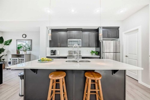 1349 Legacy Circle Se, Calgary, AB - Indoor Photo Showing Kitchen With Stainless Steel Kitchen With Double Sink With Upgraded Kitchen