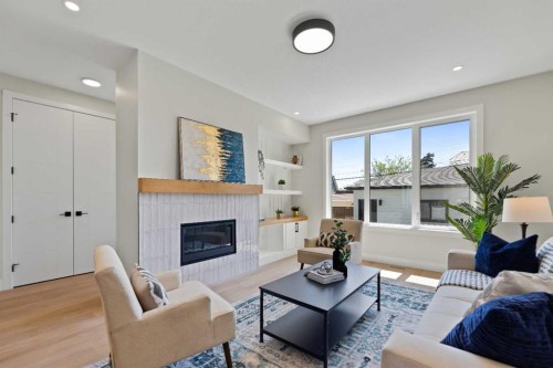 7931 47 Avenue Nw, Calgary, AB - Indoor Photo Showing Living Room With Fireplace