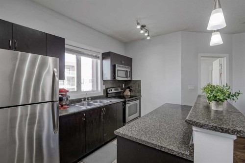 1318-604 East Lake Boulevard Ne, Airdrie, AB - Indoor Photo Showing Kitchen With Double Sink