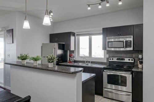 1318-604 East Lake Boulevard Ne, Airdrie, AB - Indoor Photo Showing Kitchen With Double Sink